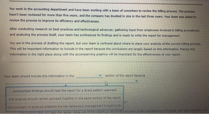 You work in the accounting department and have