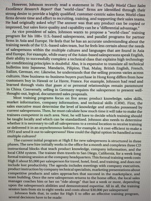 this is a case study question from sales