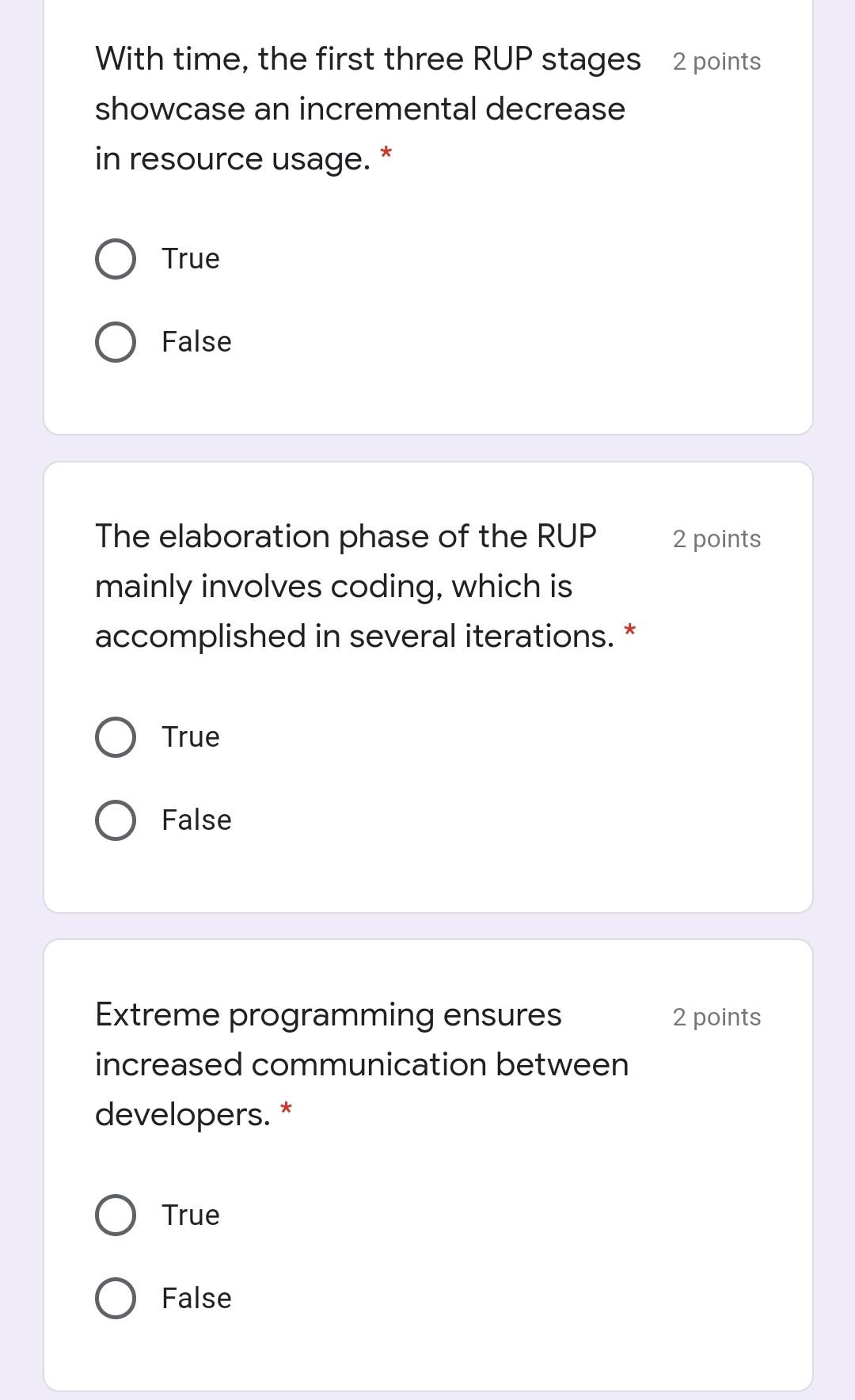 With time, the first three RUP stages 2 points