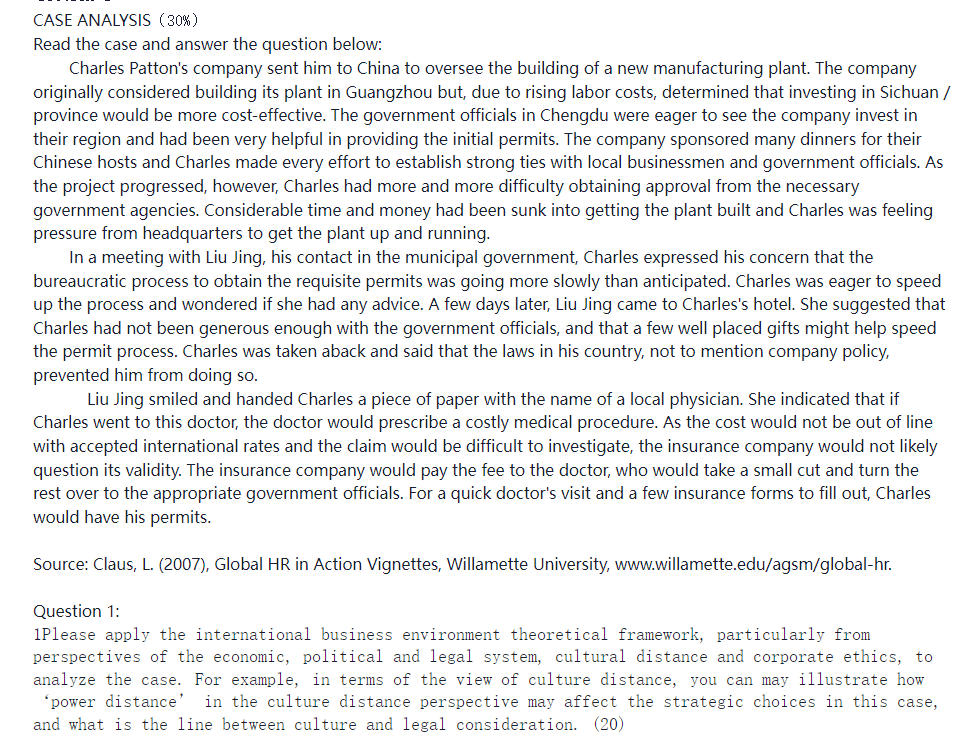 CASE ANALYSIS (30%) Read the case and answer the