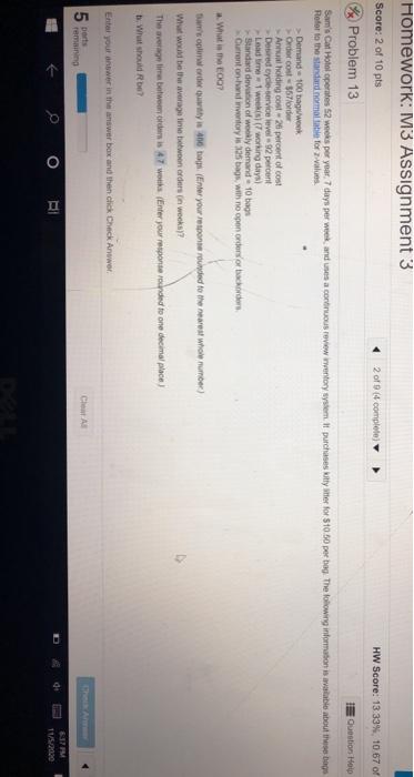 Score: 2 of 10 pts 2 of 9 (4 complete Problem 13