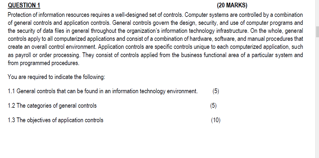 QUESTION 1 (20 MARKS) Protection of information