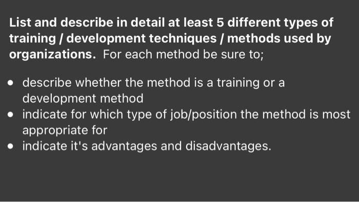 List and describe in detail at least 5 different