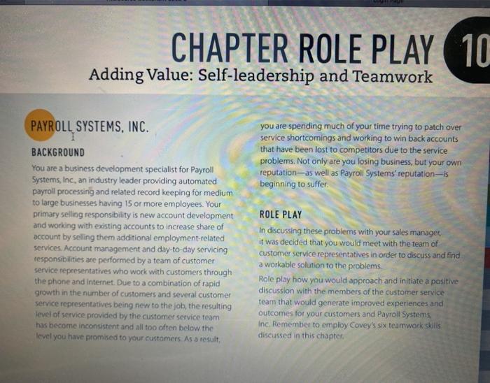 Read the Case Study on page 243 - Chapter Role