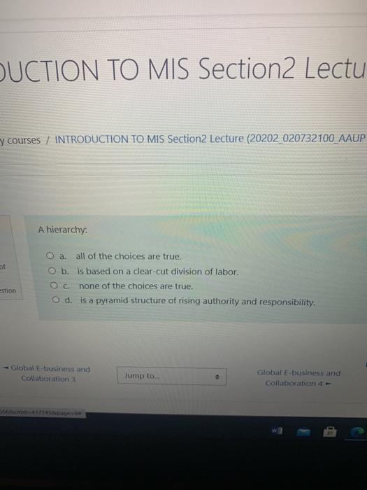 DUCTION TO MIS Section 2 Lectu y courses /