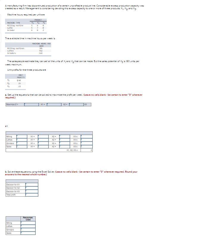 Solve the following problem with Excel Solver: