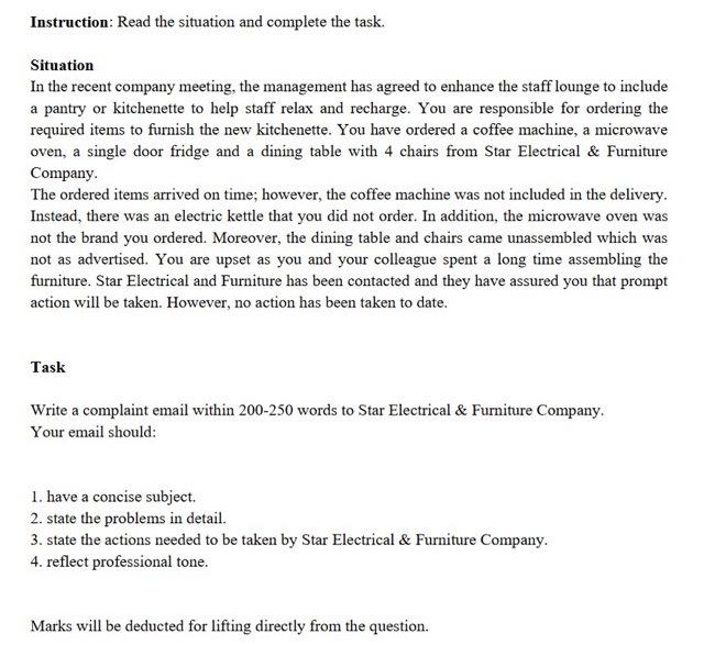 Instruction: Read the situation and complete the