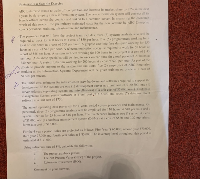 Business Case Sample Exercise 4 years by