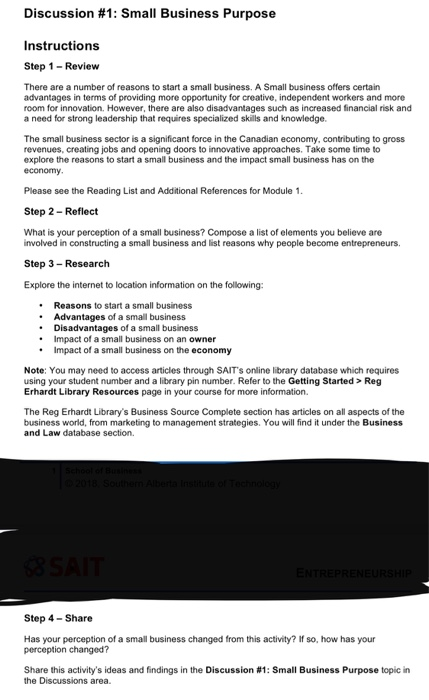 Discussion #1: Small Business Purpose