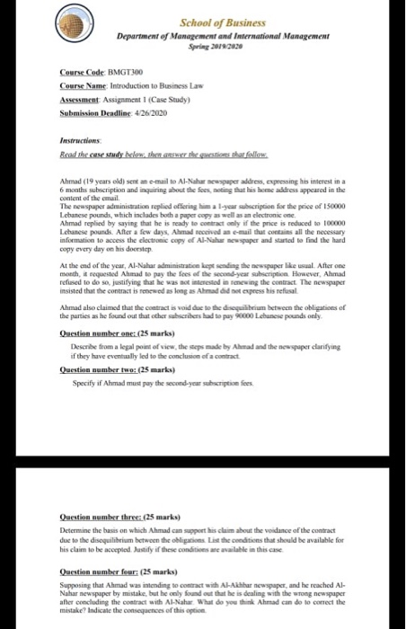 School of Business Department of Management and