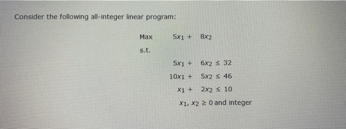 Consider the following all-integer linear