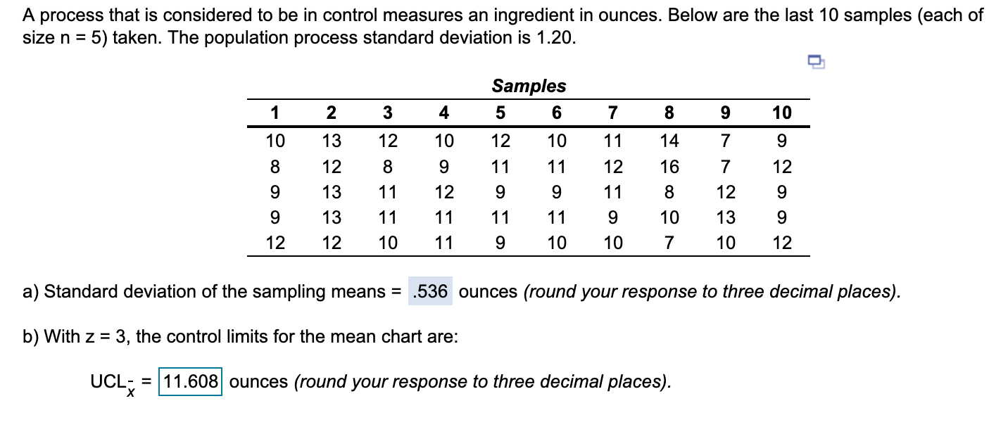 (b) UCLx = LCLx = (c) UCLr = LCLr = A process