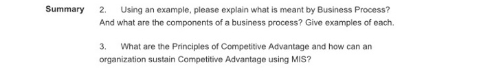 Summary 2. Using an example, please explain what