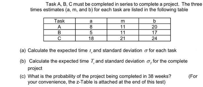 Task A, B, C must be completed in series to
