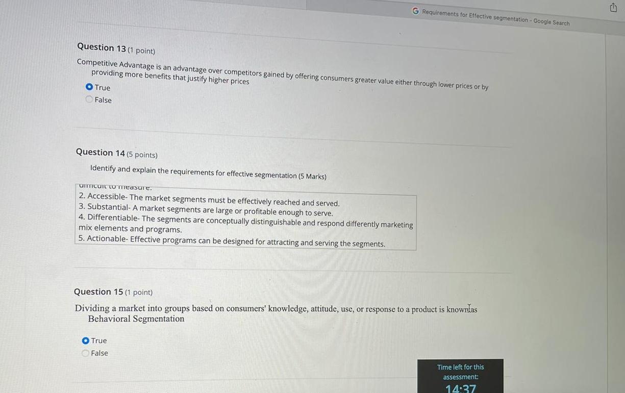 G Requirements for Effective segmentation -