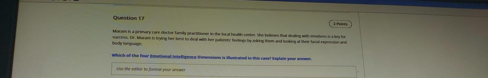 Question 17 2 Points Maram is a primary care