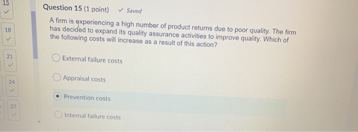 Question 15 (1 point) Saved A firm is
