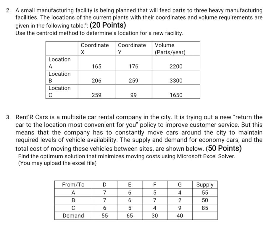 2. A small manufacturing facility is being