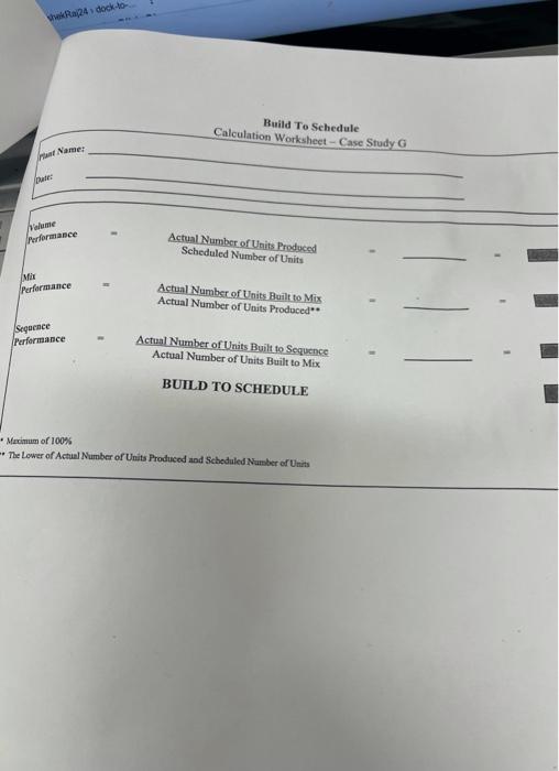 Build to Schedule Exercise - Case Study