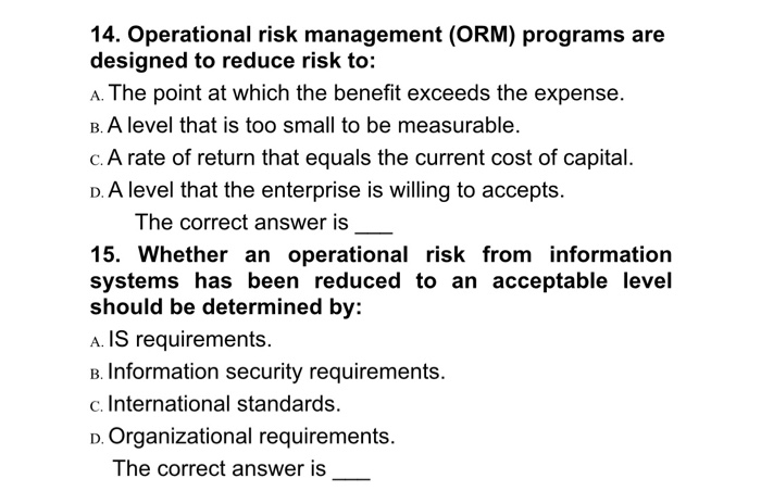 14. Operational risk management (ORM) programs