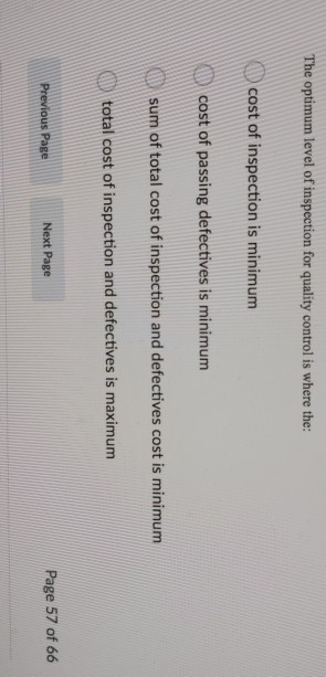 The optimum level of inspection for quality