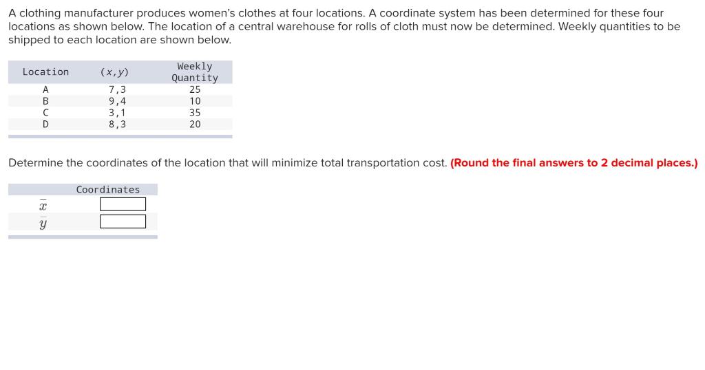 A clothing manufacturer produces women's clothes