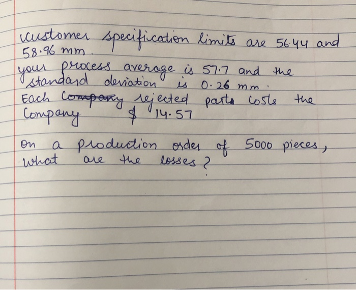 standard deviation customer specification limits