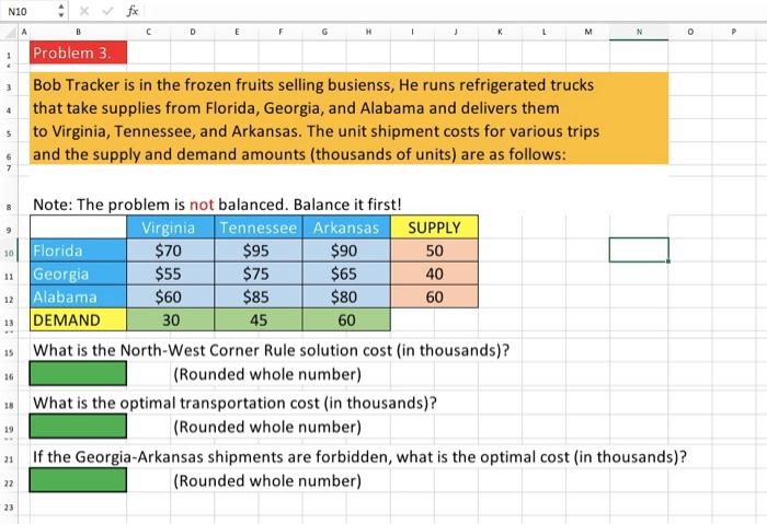 Data for an unbalanced transportation problem