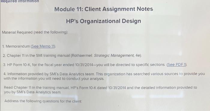 Required information Module 11: Client Assignment