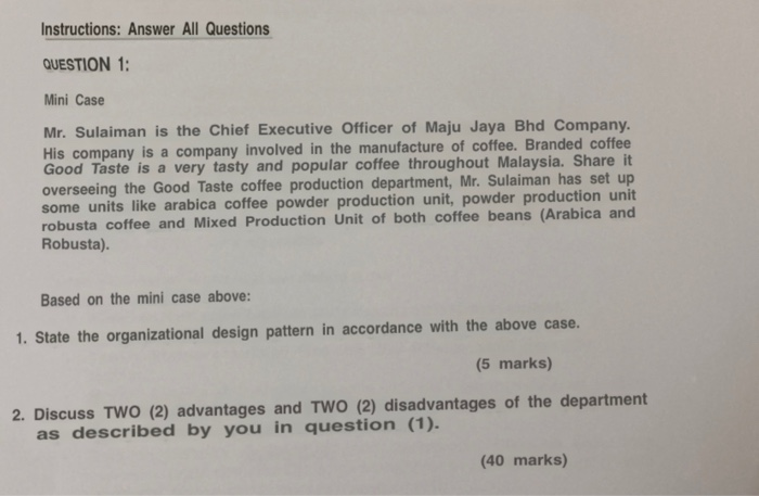 Instructions: Answer All Questions QUESTION 1: