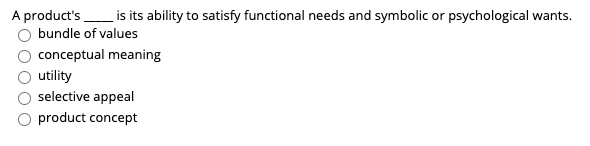A product's is its ability to satisfy functional