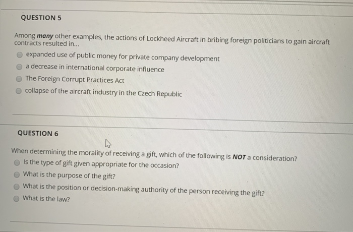 QUESTION 5 Among many other examples, the actions