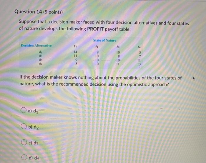 HELP!!! PLEASE ANSWER ALL Suppose that a decision