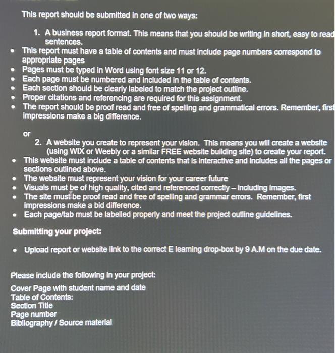 COURSE VALUE 30% Due: Week 11 Based on course