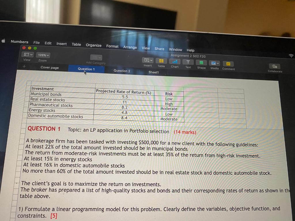 Numbers File Edit Insert Table Organize Format