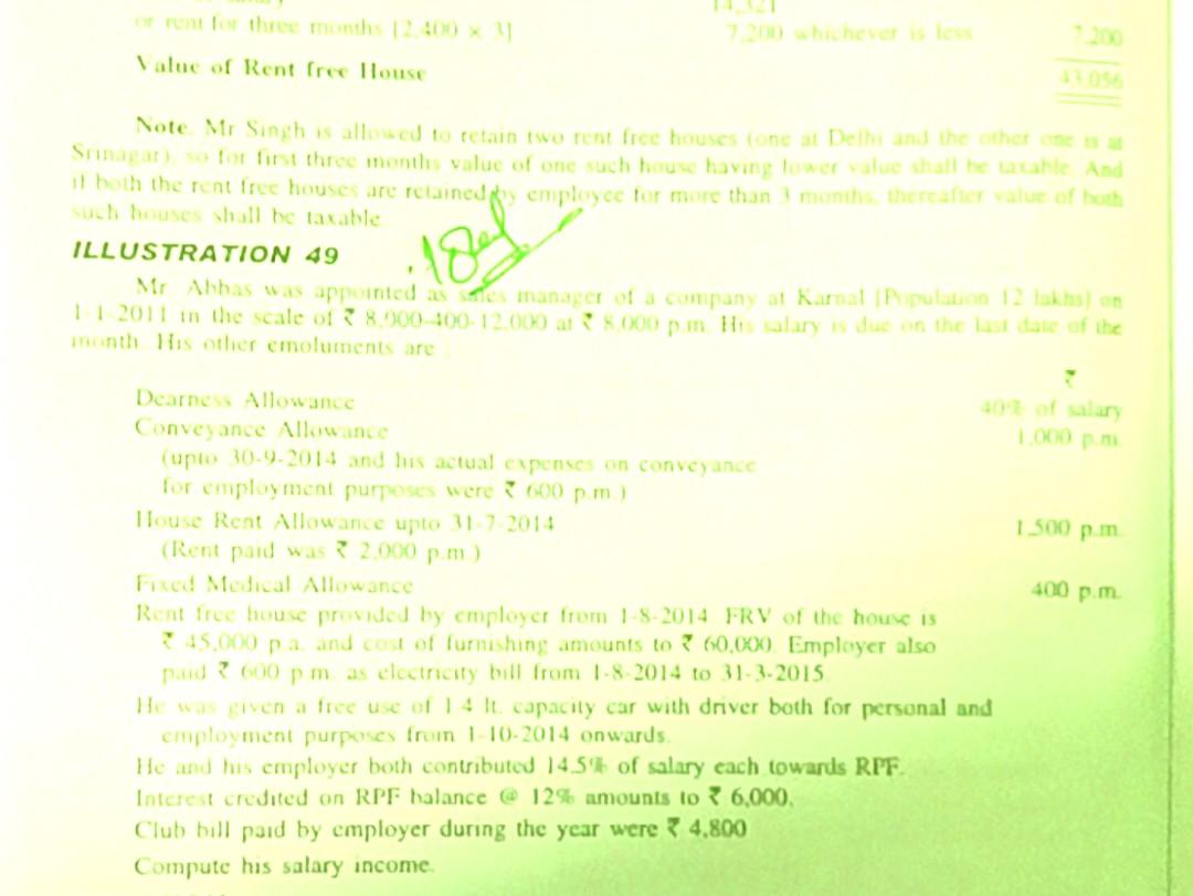 s Value of Rent free House Note Mr Singhalled to