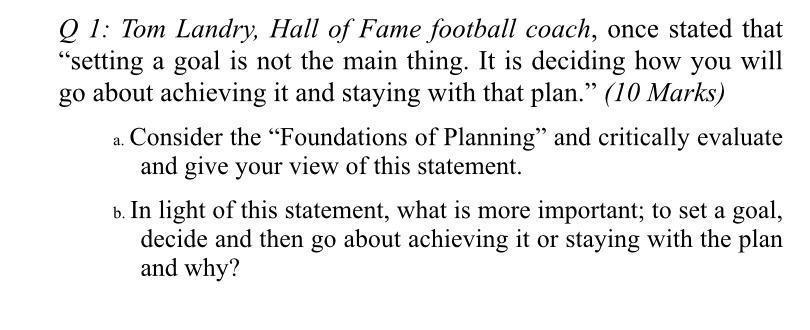 NOTE: NO PLAGIARISM IS ALLOWED Q1: Tom Landry,