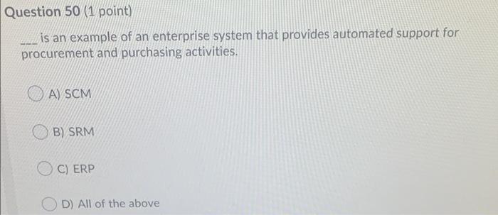 Question 50 (1 point) is an example of an