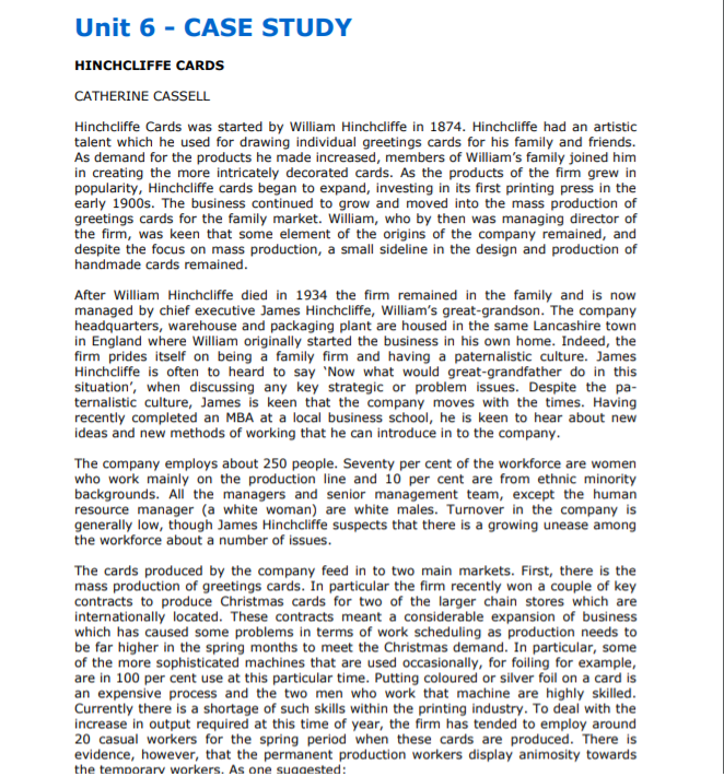 After reading the case study above a) identify