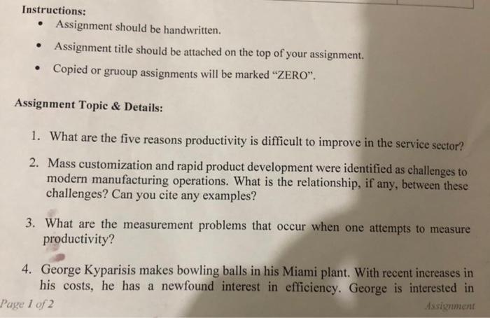 Instructions: Assignment should be handwritten.