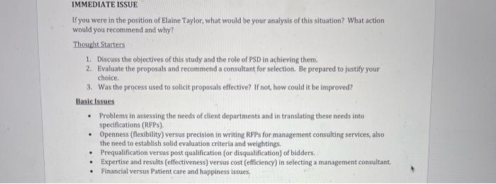 Case Study 12. Answer immediate issue using the