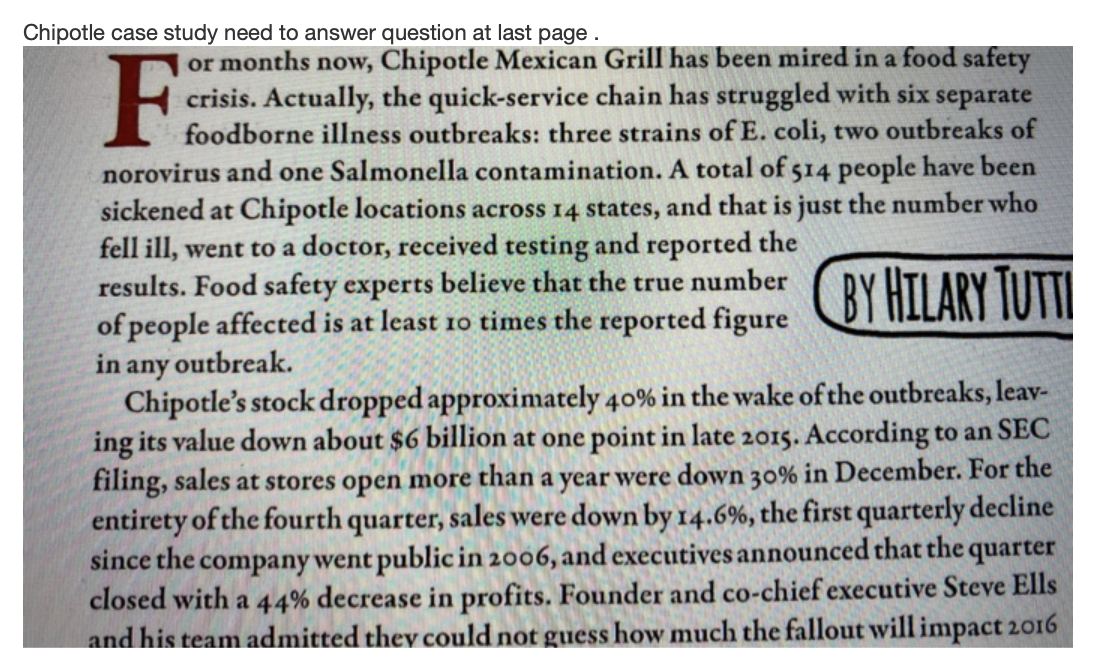 Chipotle case study need to answer question at