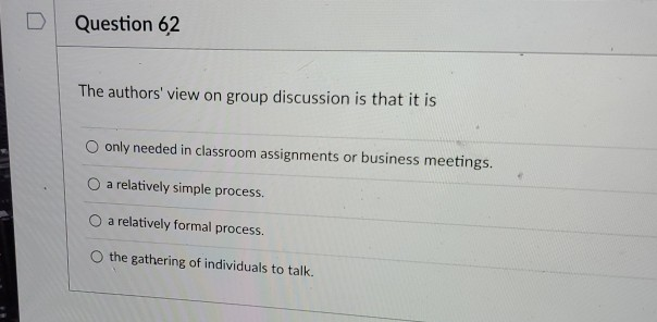 Question 62 The authors' view on group discussion