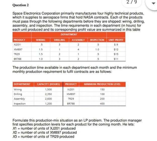 2/9 Question 2 Space Electronics Corporation