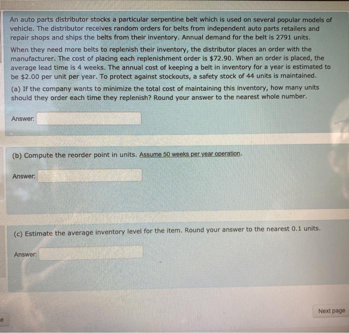 An auto parts distributor stocks a particular