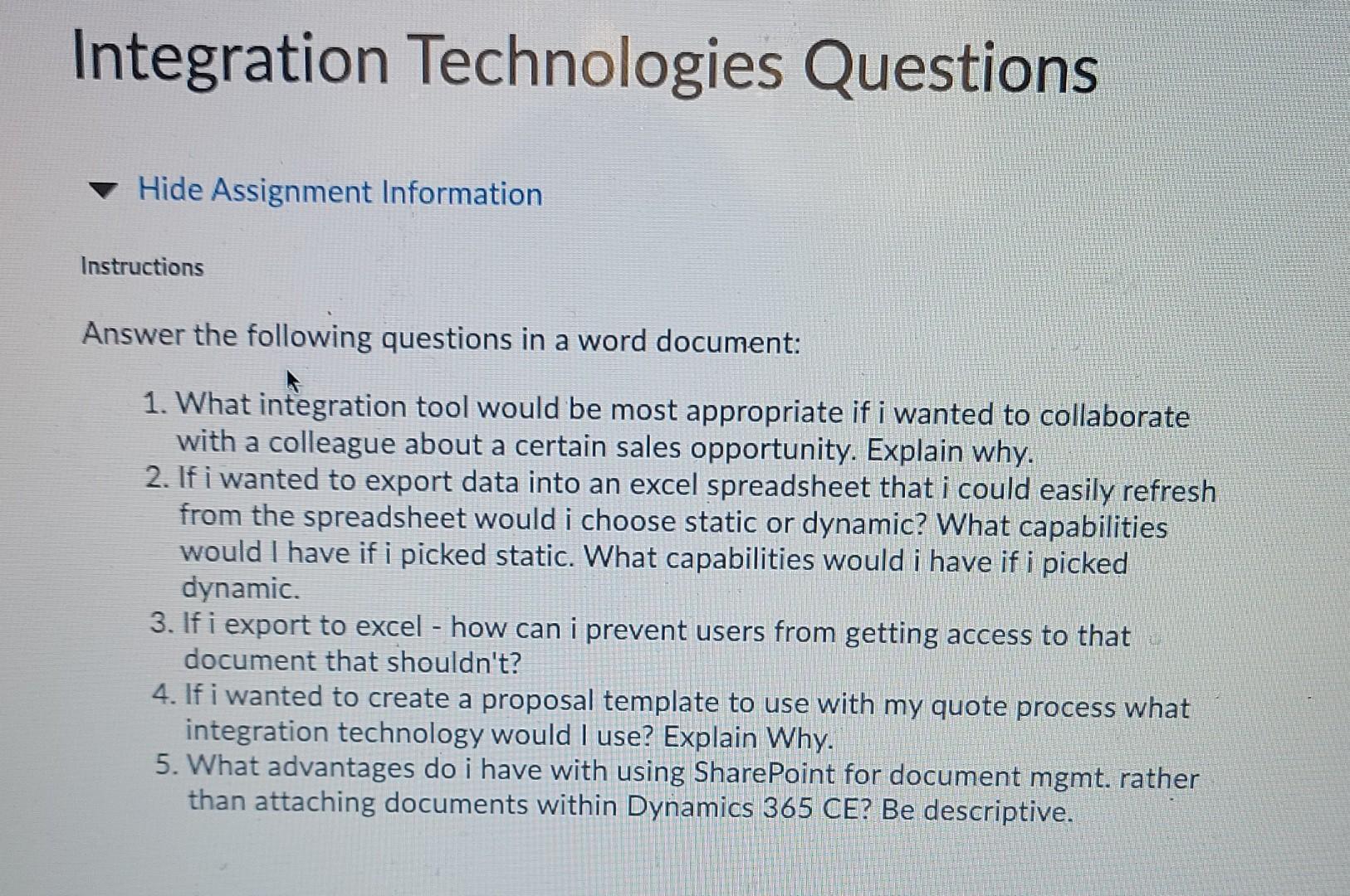 Integration Technologies Questions Hide