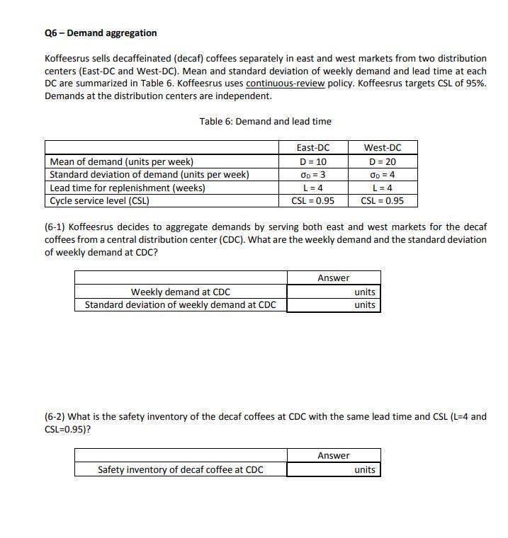 Q6 - Demand aggregation Koffeesrus sells