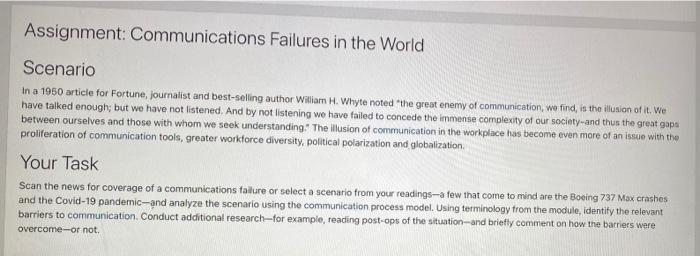 Assignment: Communications Failures in the World