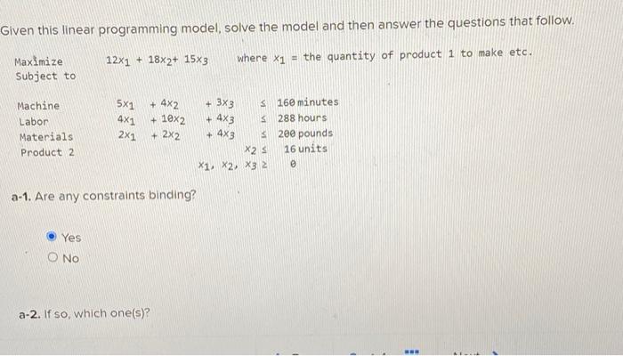 Given this linear programming model, solve the