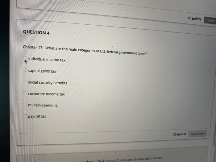 20 points Saved QUESTION 4 Chapter 17: What are